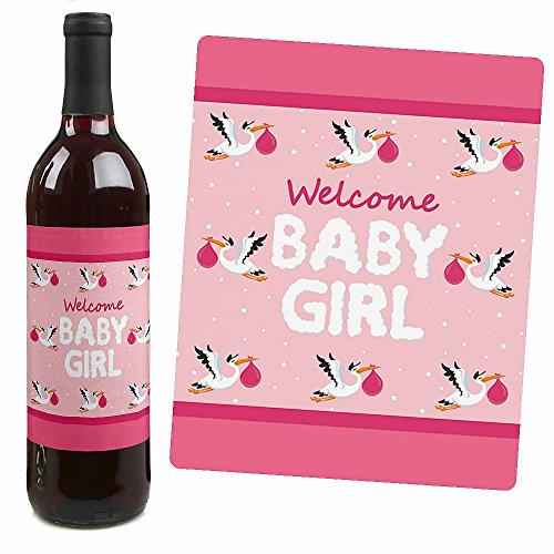 Girl Special Delivery - Pink It's A Girl Stork Baby Shower Decorations For Women And Men - Wine Bottle Label Stickers - Set Of 4 #TOP2