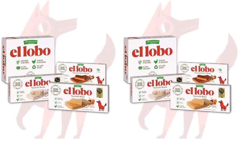EL LOBO - Pack Familiar 'All-Natural' Contiene Turrón Blando Jijona 250G, Turrón Duro Alicante 250G y Turrón Blando Yema Tostada 200G, Almendra, Total 700 G - Desde el Almendro a tu Mesa