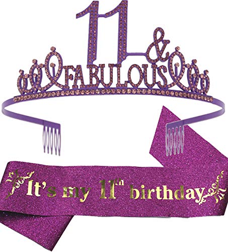 11th Birthday Gifts for Girls,11th Birthday Tiara and Sash Golden,11th Birthday Decorations Party Supplies,11th Birthday Decorations for Girls,Birthday Tiara for 11 Year Old Girls,11 Birthday Crown