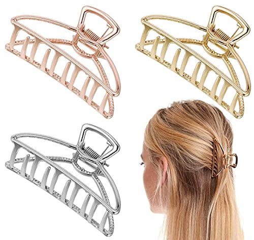 3 pinzas grandes de metal dorado antideslizantes para el pelo para mujeres y niñas Cover