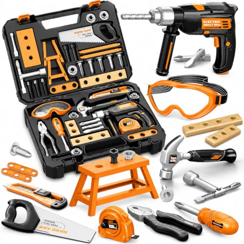 Kids Tool Set with Electronic Toy Drill, 41 Realistic Toy Tools with Tool Box for Toddler, Pretend Home Tool Kit & Drill Sets, Kids Construction Toys, Birthday Gifts for 3 4 5 Years Old Boys Girls