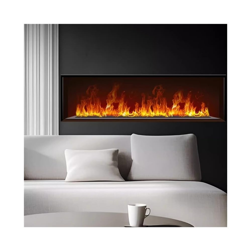 Cheminée 3D à atomisation encastrable à vapeur d'eau avec 7 couleurs de flamme et 5 luminosités de flamme, cheminée décorative tactile/télécommande (taille M)
