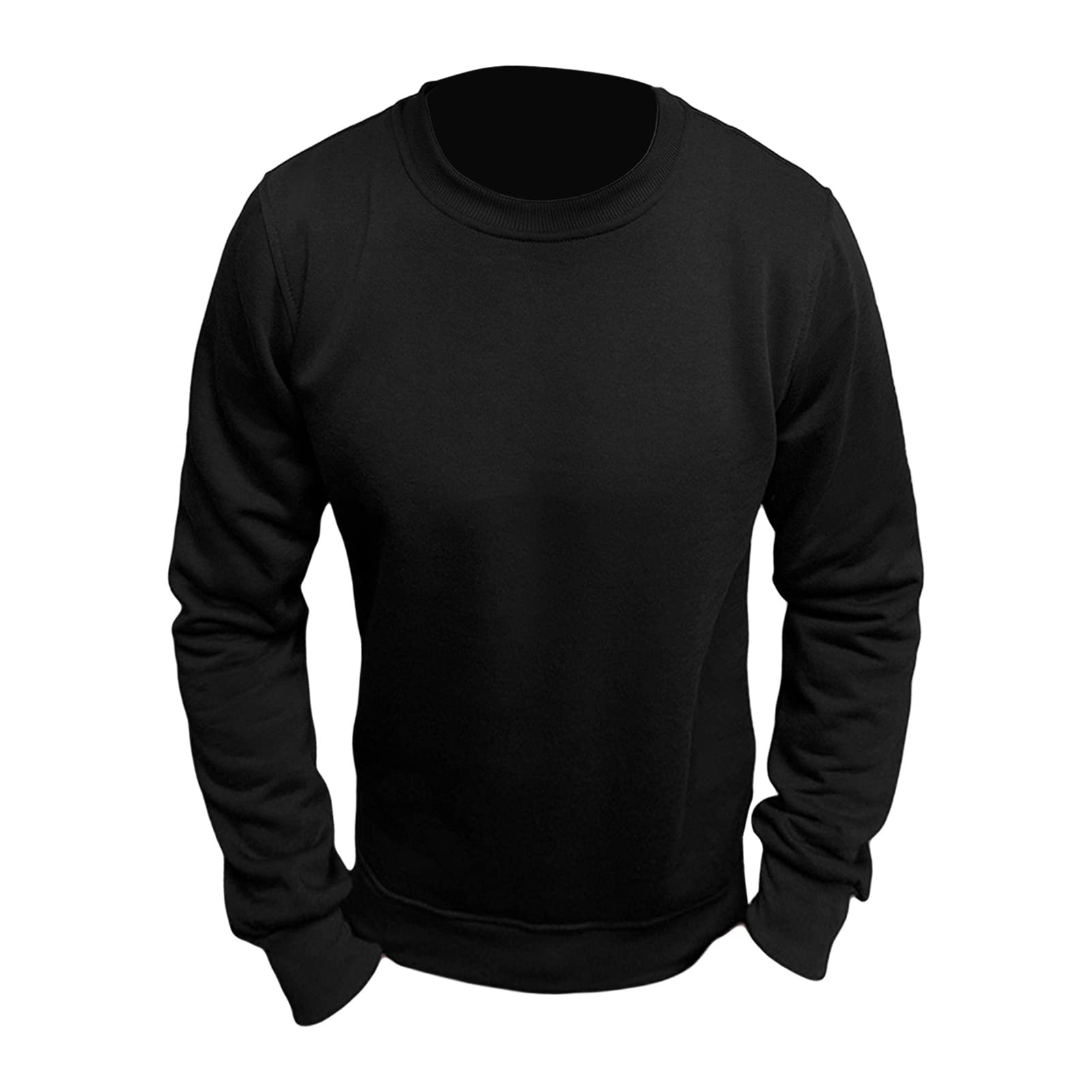 Maiyifu-GJ Men's Casual Long Sleeve Crewneck Sweatshirt Long Sleeve Solid Color Pullover Lightweight Round Neck Shirt Tops (Black,X-Large)