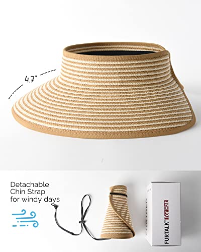 image for FURTALK Sun Visor Hats for Women Wide Brim Straw Ponytail Summer Beach