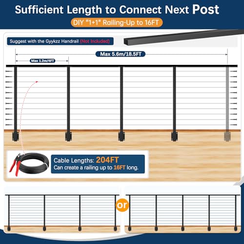Image of 12-16ft Side Mount Cable Railing Post Kit for 36 inch Deck Level Railing | 4 Pack Space-Saving Level Post Kit, Fascia Mount Deck Posts for Deck DIY Length, T304 Black Posts System for Indoor & Outdoor