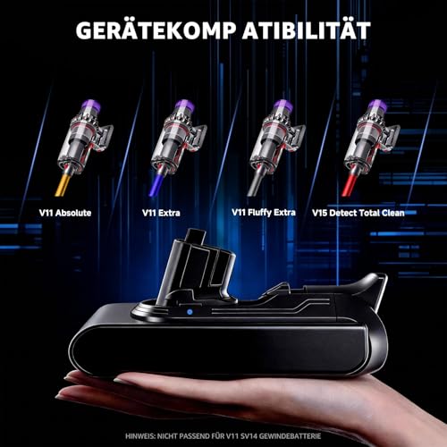 EGR Upgraded für Dyson V11 Akku Schnappmontage für V15/SV15/SV22/970425-01 Extra/Absolute/Animal/Torque/Drive/Outsize Staubsauger Ersatzakku mit 2 Filter (Nicht für Gewindemontage)