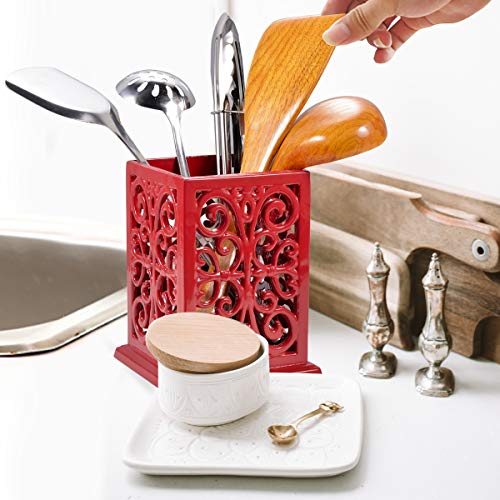 Jogreful Kitchen Utensil Holder Cooking Utensil Organizer Vintage Decorative Cast Iron Utensil Holder For Countertop Cooking Tools- Red Utensil Crock #TOP6