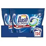 Dash Pods Waschmaschine aus Kapseln, 124 Waschgänge (2 x 62), desinfizierende Wirkung, Maxi-Größe, gegen Schmutz und Bakterien für eine saubere, hygienische Wirkung auch bei niedriger Temperatur