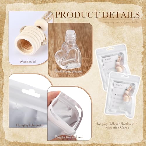 Image of Boao 100 Sets Hanging Car Air Freshener Diffuser Bottles with Instruction Card and 4 x 6'' Resealable Holographic Bag for Empty Car Essential Oil Perfume Bottles Packaging (Heart)