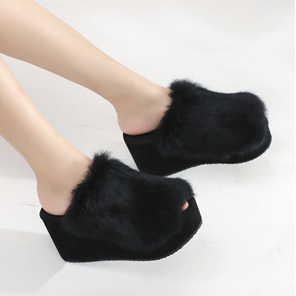 PACKOVE Pantuflas de Peluche para Mujer Suela Gruesa Negra 36