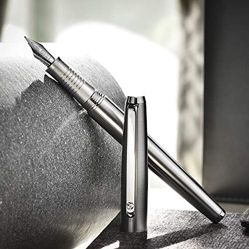HongDian – Penna stilografica in acciaio inox, pennino extra fine, con convertitore e scatola di metallo HongDian – Penna stilografica in acciaio inox, pennino extra fine, con convertitore e scatola di metallo