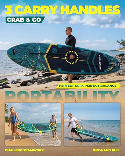 Skatinger 11'6Γ35" Super Wide Inflatable Paddle Board, Ultra Stable Stand Up Paddleboards for 450lb/3 People/Family/Big Size w/Shoulder Strap, 100L Backpack, Ultra-Light All-Round Sup Board - 5