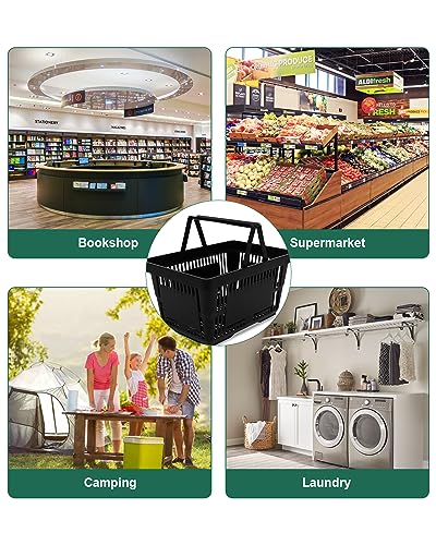 Shopping Basket With Plastic Handles, 21L Portable Grocery Basket For Supermarket, 12Pcs Black Storage Basket In Bookshop, Retail Stores, Laundry #TOP4