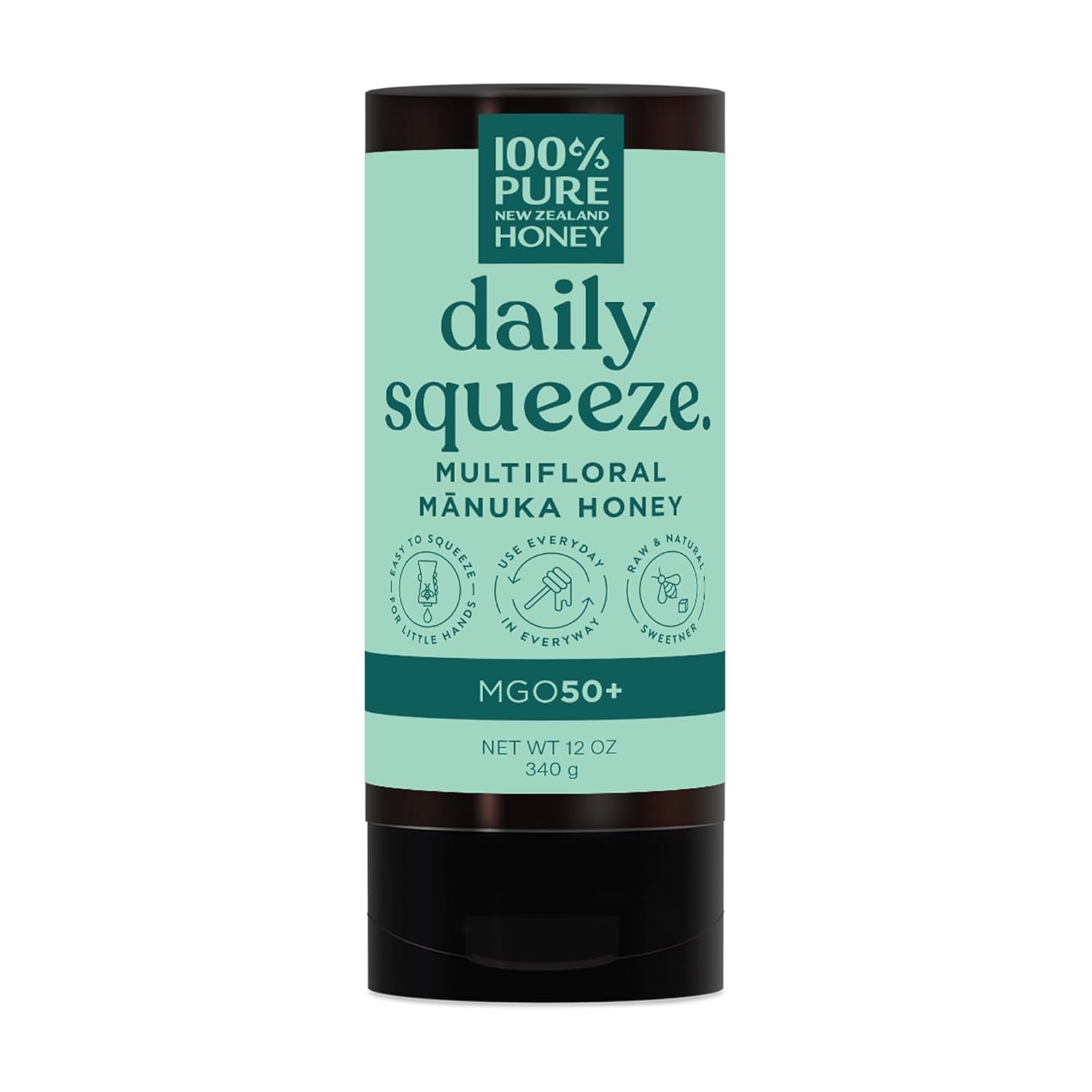Manuka Honey New Zealand - MGO 50+ Multifloral 100% Pure New Zealand Mānuka Squeezy Honey, Raw Mānuka Honey, 12 Ounce