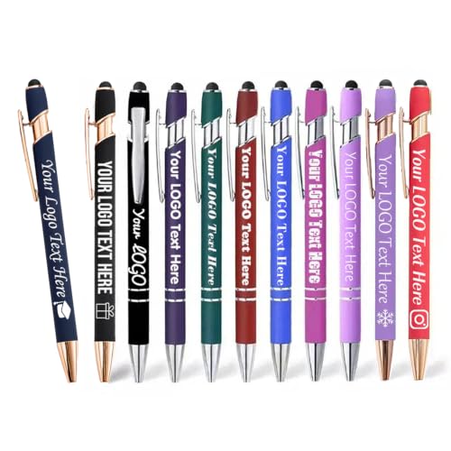 HKY HKOYI Bulk Custom Personalized Ballpoint Pens, Customized with LOGO Engraved Name/Text Pen with Stylus, Ideal Gifts for Business, Party, Wedding, School, Quantity From 10 to 500 (MixColor(Rose))