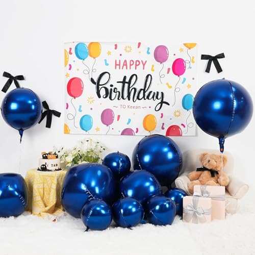 Image of 12PCS Navy Blue Round Foil Balloons 22 inch 15 inch 10 inch Large Mylar Balloons | Metallic Blue 4D Ball Balloons for Birthday Party, Graduation, Wedding, Christmas, New Year, Disco Prom Party Decorations