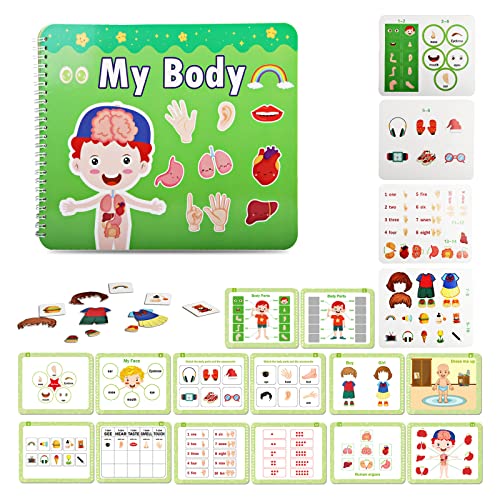 Montessori Toys for Toddlers, Body Learning Toys for Kids Toddlers, Learning Binder Sturdy Book Toddler Activity Educational, Early Learning Toys Book for 2 3 4 Year Old Boys & Girls