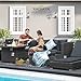 RADIATA 9 Piece Wicker Patio Furniture Set with Fire Pit, All-Weather Outdoor Sectional Couch High Back Large Size, Modular Backyard Seating Sofa Set with Propane/Natural Gas Firepit Table, Dark Grey
