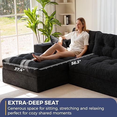 Image of MAXYOYO Modular Sectional Sofa with Ottoman and Loveseat, Cloud Boneless Couch with Layered Cushion, Flexible Module Combination Sofa for Living Room, No Assembly Required,Black