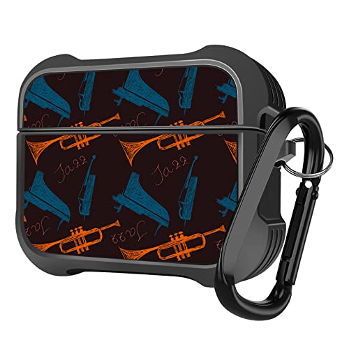 MINGDAO Compatible with AirPods Pro 2nd / AirPods Pro Charging Case , Patterned Soft TPU Shockproof Protective Cover Case (Jazz Music Instrument Trumpet and Piano)