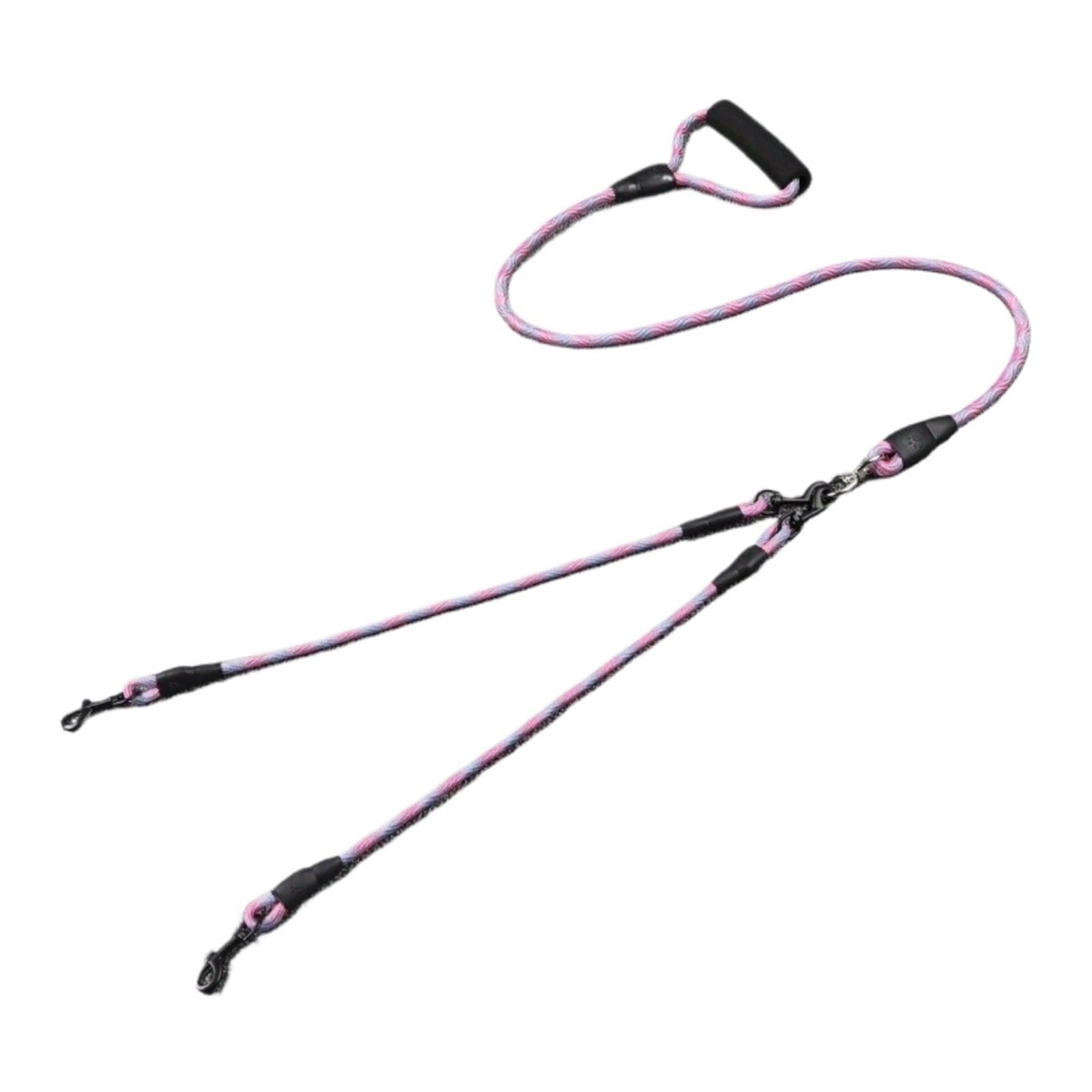 Laisse for Chien à Double tête, Motif ondulé, Anti-enroulement, détachable, Une traînée, Deux Cordes de Traction for Animaux Compagnie(Pink,E-1pcs)