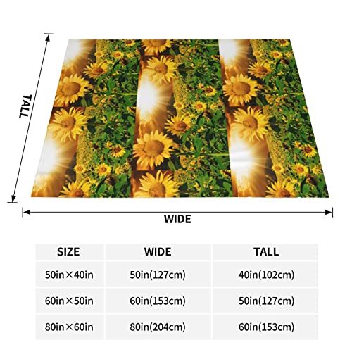 Yellow Sunflower Blooming Printed Throw Blanket Ultra-Soft Fuzzy Blanket Warm Blanket Fluffy Reversible Blanket For Bed And Couch #TOP3