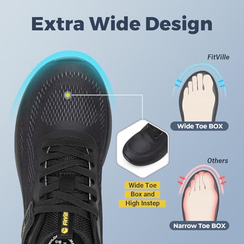 Image of FitVille Wide Walking Shoes for Men Extra Wide Width Sneakers with Arch Support Comfortable Lightweight Running Shoes for Men for Gym-Cloud Wanderer V22