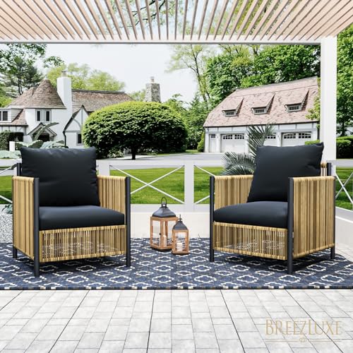 Image of 2 Pieces Aluminum Outdoor Patio Furniture Set - Loveseat & Dual-Layer Coffee Table - Rope Sectional Conversation Sofa Sets with Washable Thick Cushion for Garden, Backyard, Porch