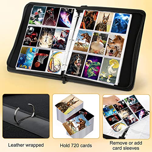 Idjwvu Trading Card Binder, 9-Pocket Jumbo Classic Black Card Collection Binder Book Holder For Ptcg Game Cards With 40 Sleeves, Fit 720 Cards, Suitable For Baseball Football Cards, Ideal Gift For Kids And Adults #TOP2