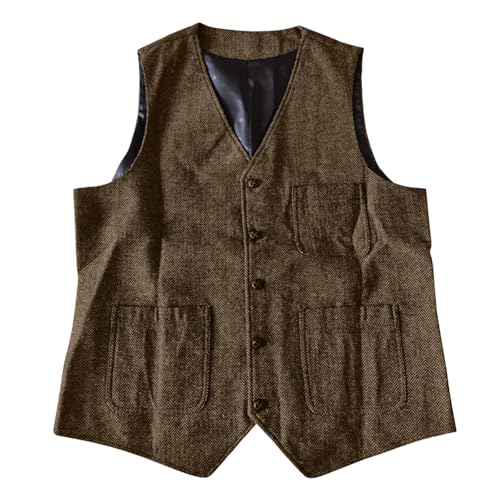 Mens Vintage Waistcoat Tweed Suit Vest V Neck Casual Wool Caot Wedding Groomsmen Prom Party Herringbone Tuxedo Jacket2