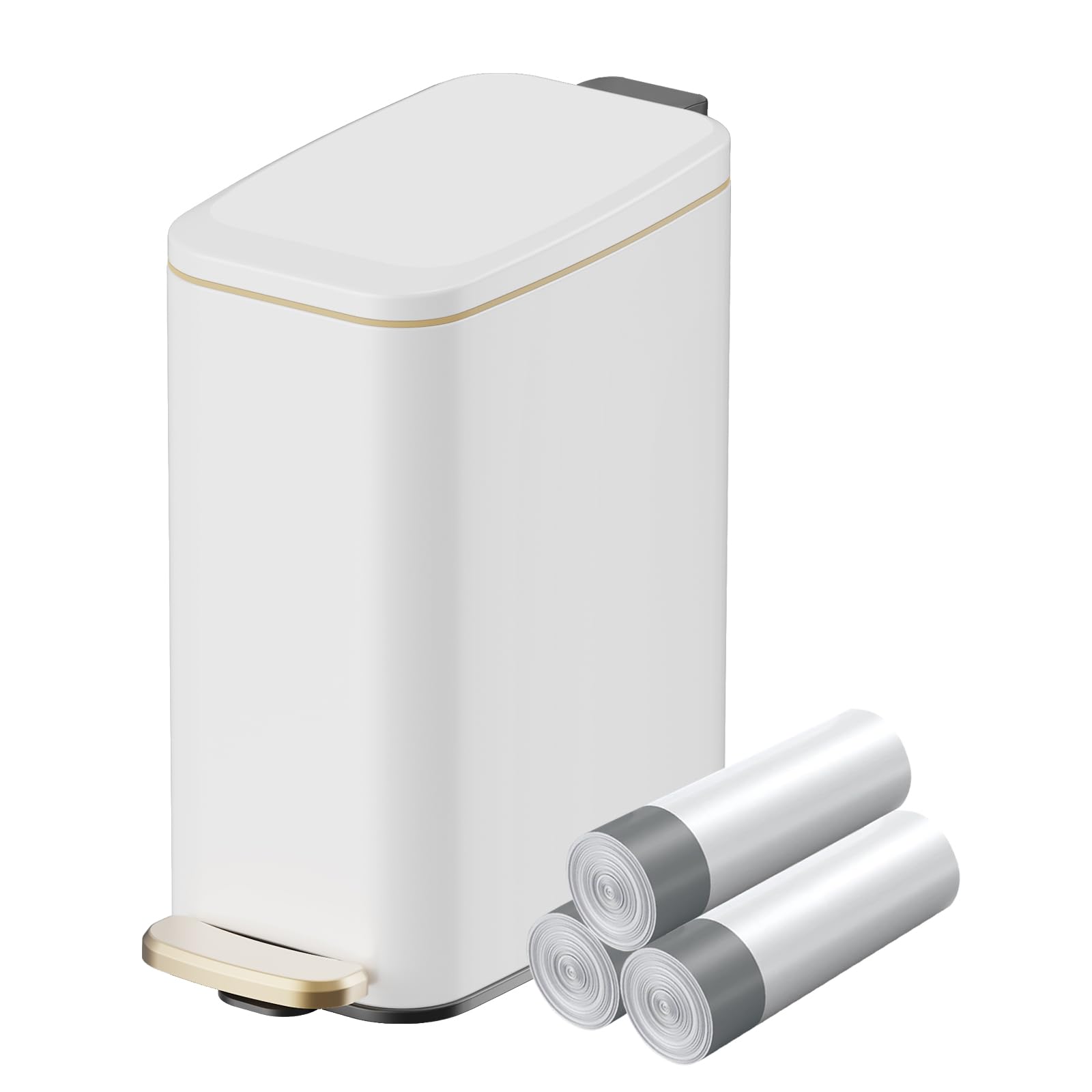 KUK Slim Bathroom Trash Can with Lid 1 6 Gal 6L Stainless Steel Small Garbage Bin with Detachable