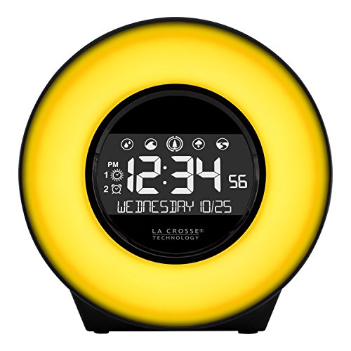 La Crosse Technology C85135 Color Mood Light Alarm Clock With Nature Sounds, 3.40" L X 5.44" W X 5.50" H, White/Black #TOP1