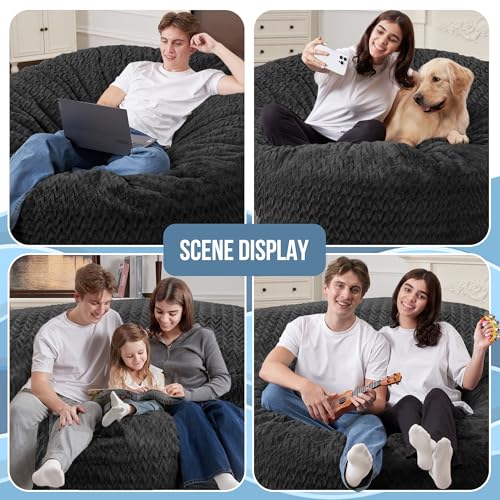 Image of HABUTWAY 4FT Bean Bag Chair,Giant Bean Bag Chairs for Adults,Big Bean Bags with Memory Foam Filled, Large Beanbag Chairs with Chevron Plush Cover-Black