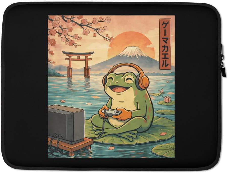 Gamer Anime Graphic Laptop Sleeve, Gaming Frog Art Ukiyo-e Japanese