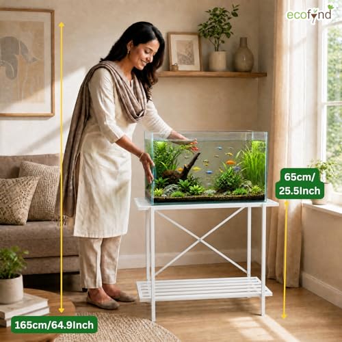 Image of ecofynd 2-Tier Fish Tank Stand, Double-Layer Aquarium Stand with Adjustable Table Feet, Heavy Metal Storage Rack Suitable for Home and Office, (White, FS-PS050)