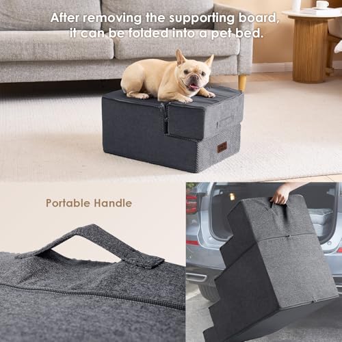 Image of EHEYCIGA Dog Stairs for Small Dogs 16.5 inch H, 3-Step Extra Wide Dog Steps for Couch Sofa and Chair, Pet Steps for Medium Cats, Non-Slip Balanced Pet Ramp Indoor, Grey