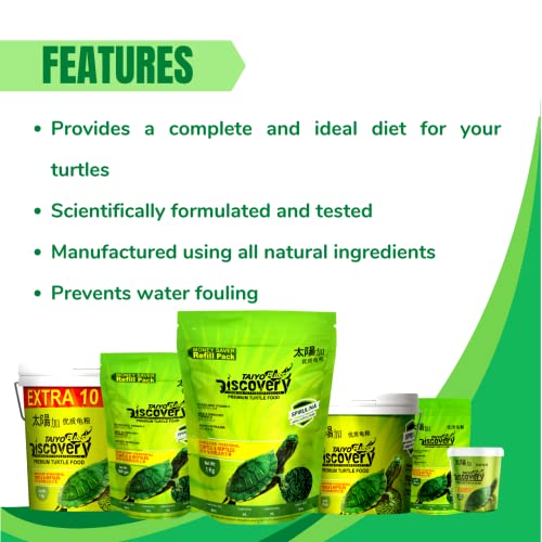 Image of Taiyo Pluss Discovery Turtle Food - 1 kg Refill Pouch + 100 g Pouch Free (Improved Formula) | Complete Daily Nutrition Sticks with Spirulina & Vitamin C | Supports Shell Strength & Growth
