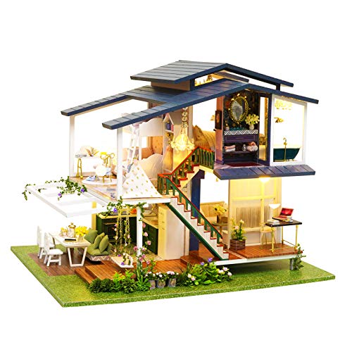 Roroom DIY Miniature and Furniture Dollhouse Kit,Mini 3D Wooden Doll House Craft Model with Dust Cover and Music Movement,Creative Room Idea for Valentine's Day Birthday (A081-Dust Cover and Music)