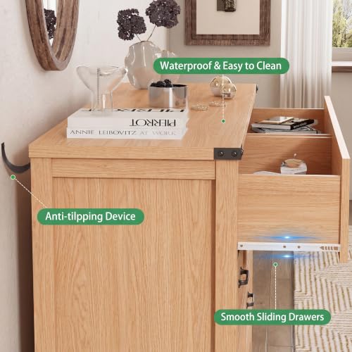 Image of Dresser for Bedroom with 6 Drawers, 54 inch Wide Wood Chest of Drawers with Deep Drawers & Mental Handle, Modern Dresser TV Stand, Wooden Closet Storage Organizer for Living Room, Hallway, Entryway, Oak