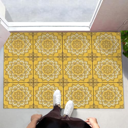 Tapis Patchwork Floral Rétro pour Entrée Extérieure et Intérieure Or - 4