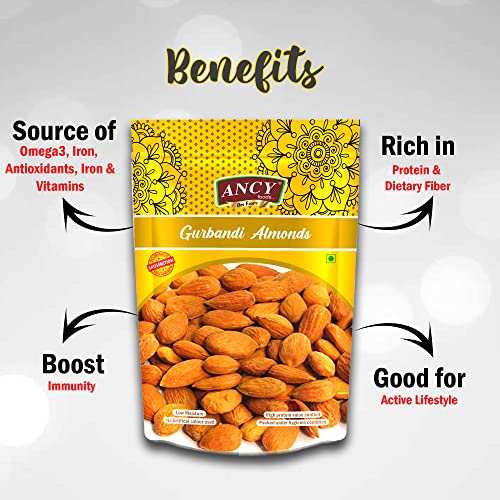 Image of Ancy Gurbandi Almonds 500 Grams (250 Grams X 2) with Rich Flavor, High Antioxidant Content, and Brain-Boosting Nutrition for Daily Vitality and Wellness |Packed with Energy to Support Kids Learning, Adults Productivity, and Elders Strength.