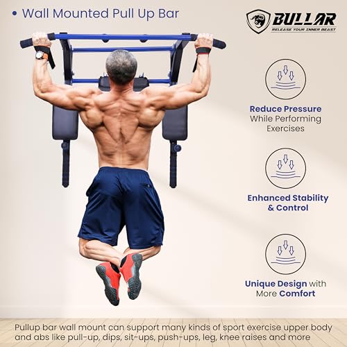 Image of Bullar Wall mount pull up bar, 3 in 1, dips station, home gym equipments, height increasing equipments for men,kids and women