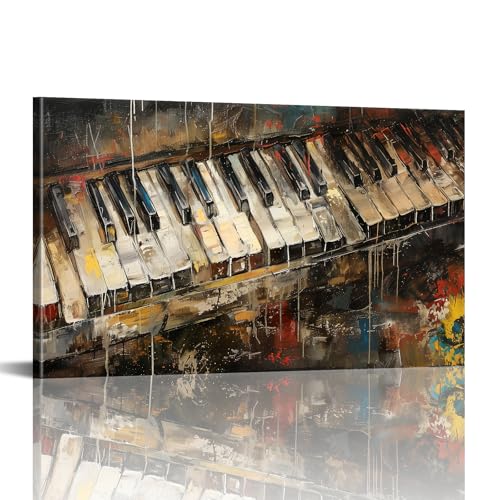 Graffiti Piano Wall Art Vintage Piano Keyboard Canvas Print Picture Colorful Textured Music Poster Painting for Music Studio Dorm Living Room Bedroom Office Home Decor(Gri-02,12