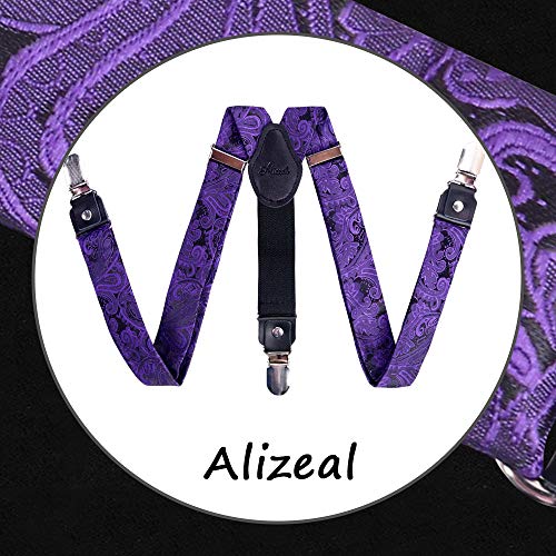 Alizeal Boys Paisley Adjustable Pre-tied Bow Tie and Clips Suspenders Set3