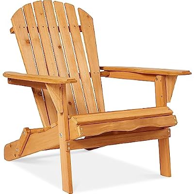 Best Choice Products Folding Adirondack Chair Outdoor Wooden Accent Furniture Fire Pit Lounge Chairs for Yard, Garden, Patio w/ 350lb Weight Capacity - Natural