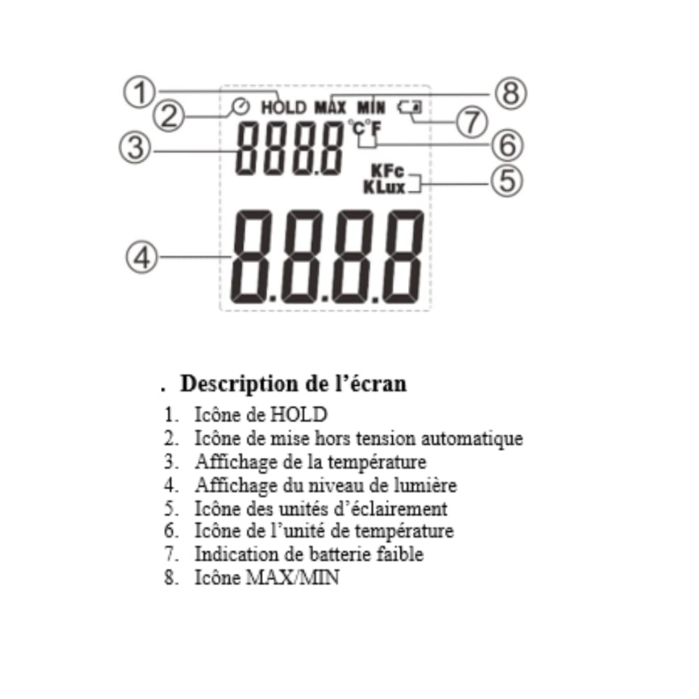 2MP - Luxmètre Digital Numérique Compact pour Mesure de Luminosité - Mesureur de Température Ambiante et de lumière - Mesure jusqu'à 200 000 Lux et -20° à +70°C