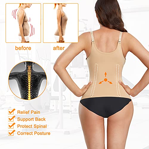 Zopeusi Women Waist Trainer Corset Tummy Control Zipper Vest Workout Body Shaper Cincher Tank Top With Straps… Beige #TOP3