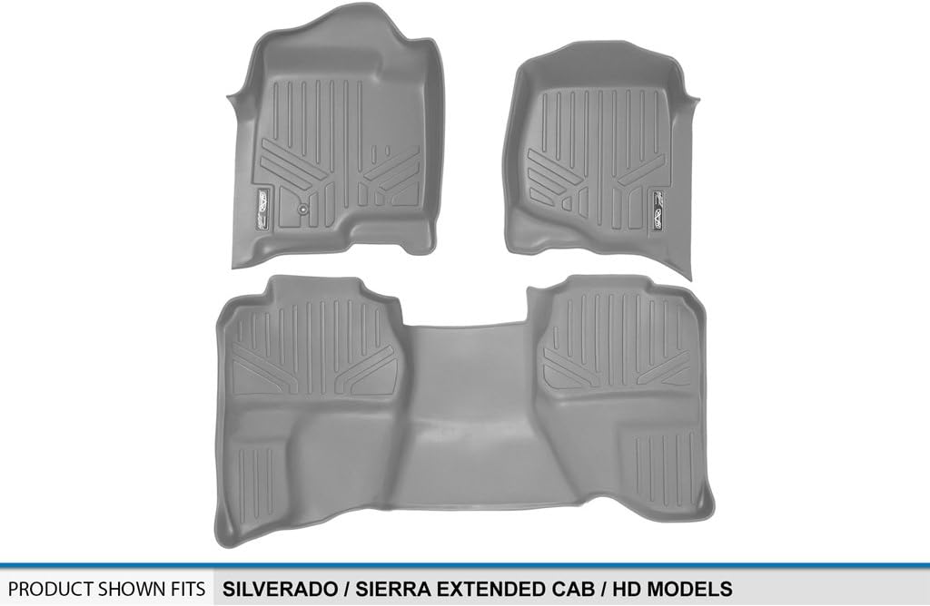 SMARTLINER Custom Fit Floor Mats 2 Row Liner Set for 2007-2013 Chevrolet Silverado 1500