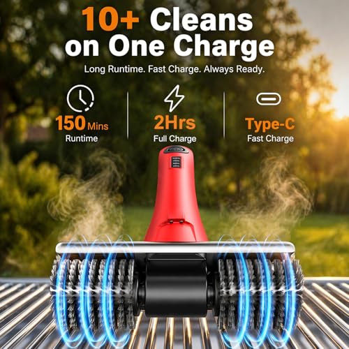 Image of Electric Grill Brush for Outdoor Grill, Cordless BBQ Grill Cleaner with Dual Rotating Heads, 450 RPM Motorized Grill Cleaning Brush with Forward & Reverse, 6-Piece Replaceable Brush Set