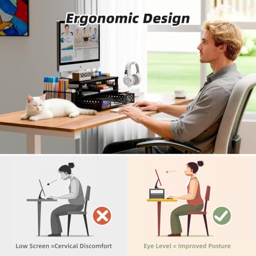 Simple Trending Desk Organizer and Accessories, Monitor Stand Riser, Black - image 4